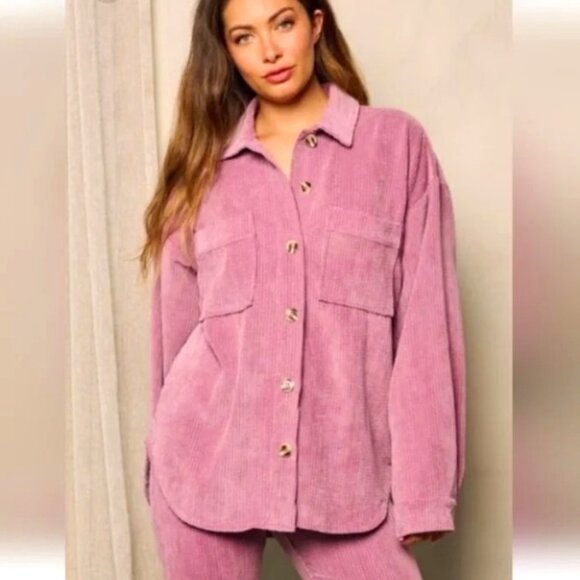 Emory Park Women's Long Sleeve Corduroy Button-Up Shirt/Jacket - Lilac - S - Picture 1 of 4